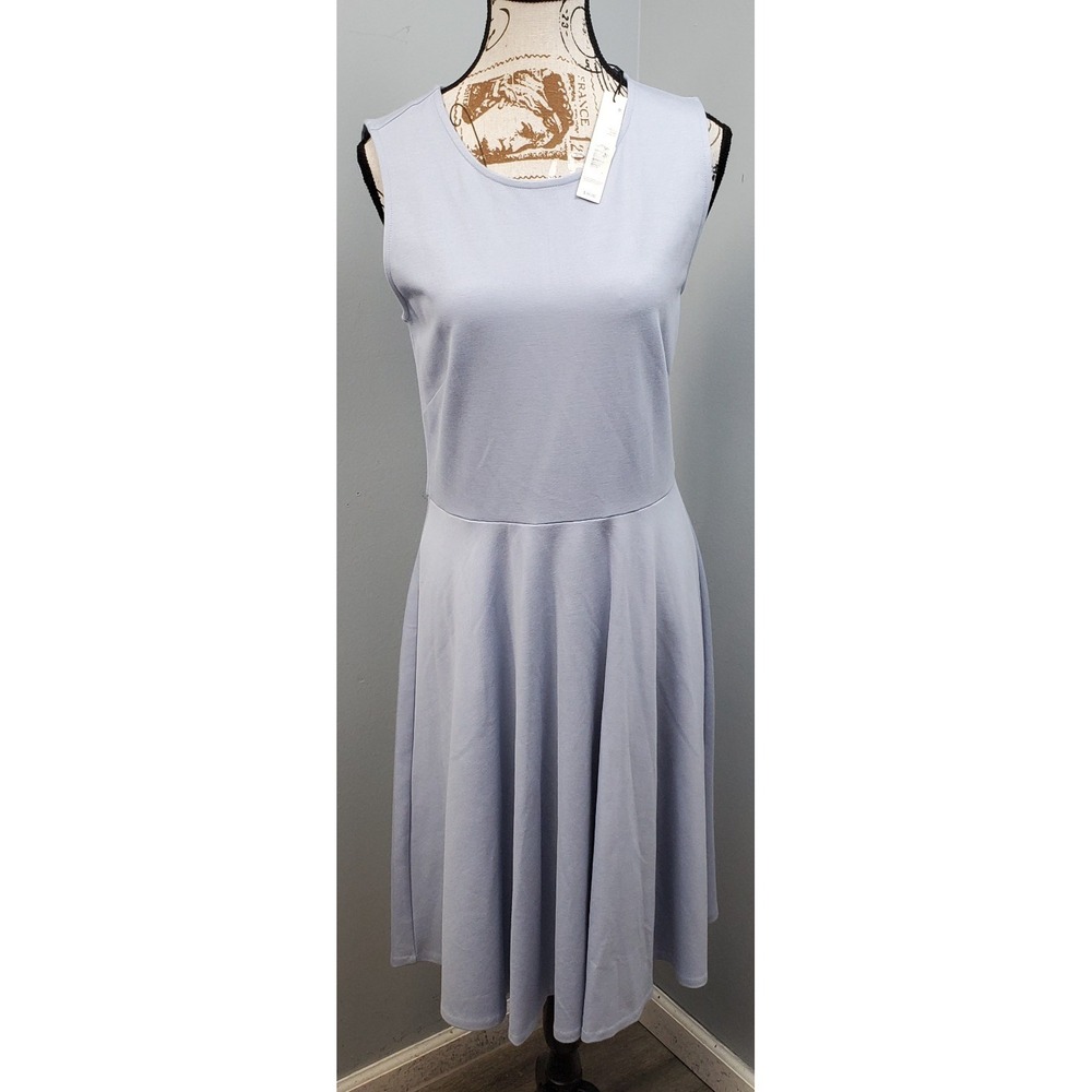 Tahari ASL Eventide Fit & Flare Dress Womens 8 Blue Sleeveless Stretch Back Zip